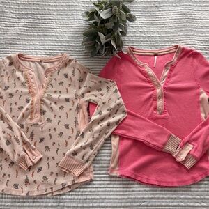 Free People Pink and Cream Pajama Set